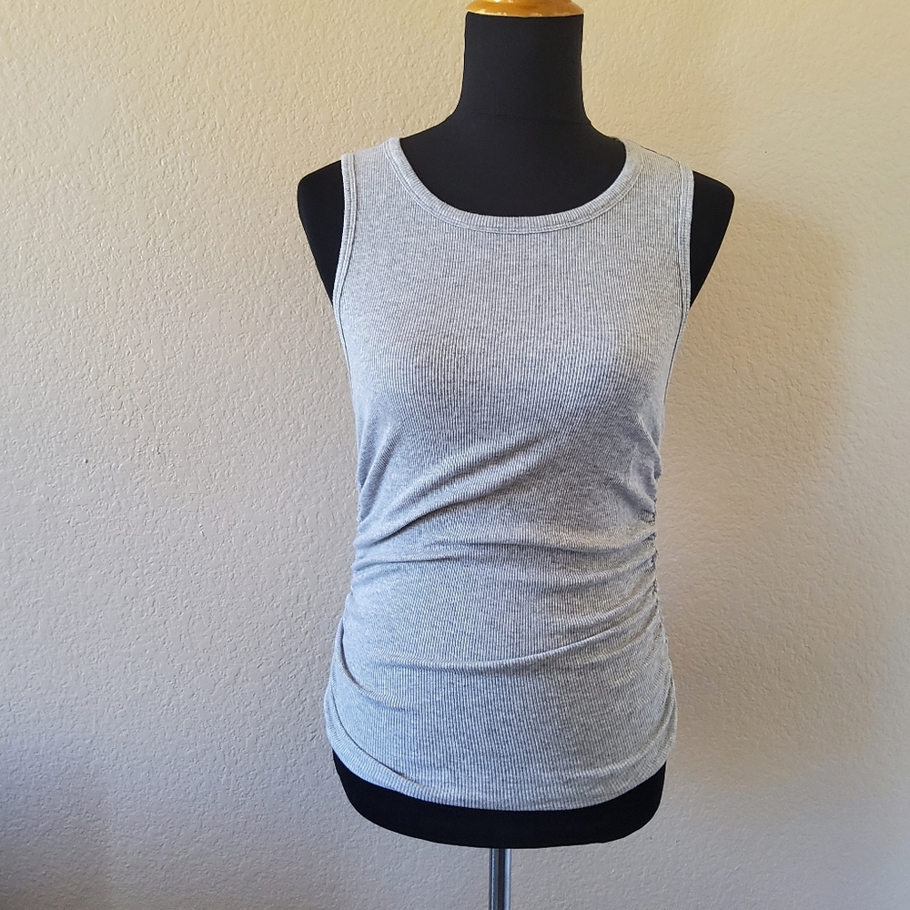 BOBI Heather Gray Ribbed Ruched Side Tank Top Size S